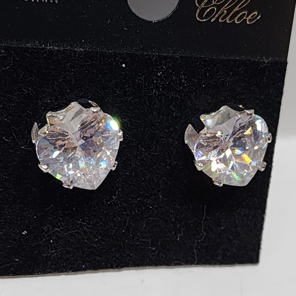 Chloe Silver Tone 10MM Heart Cubic Zirconia Stud Earrings New - Picture 2 of 3